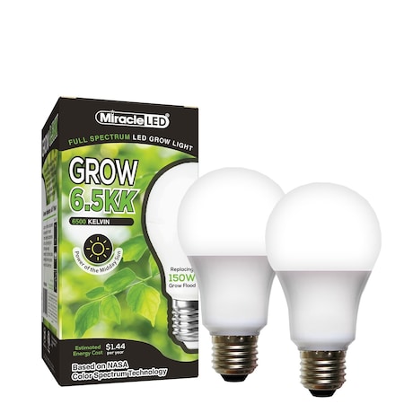Miracle Led 6.5KK Indoor Grow Light Bulb, 6500K Full Spectrum Rplc 150W Grow Bulbs for Vegetables, Herbs, 2PK 801878